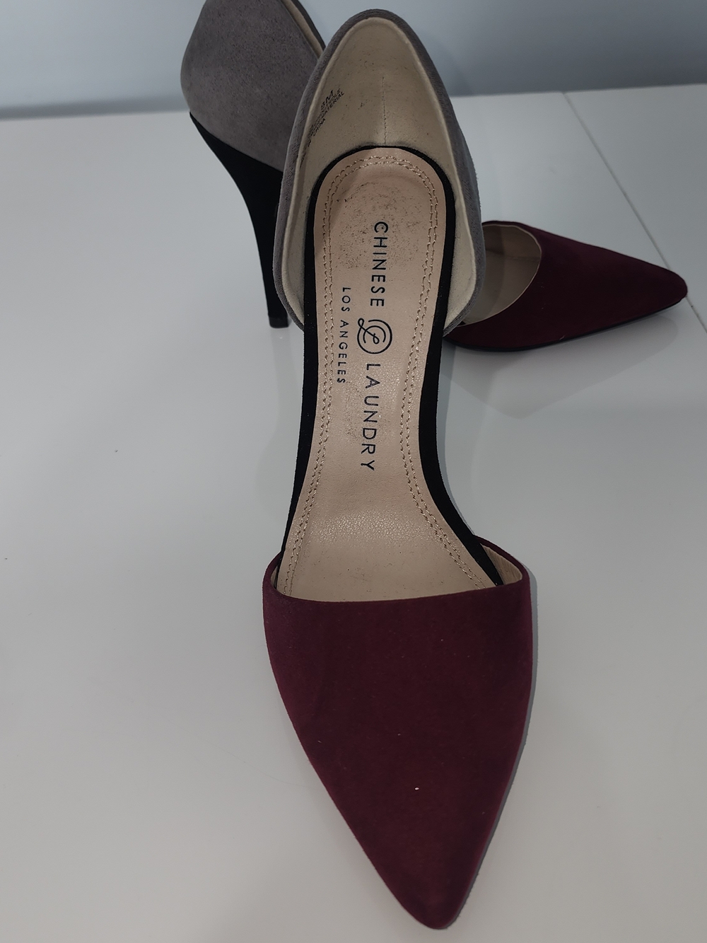 Chinese Laundry Two-Tone Stelitto Heals in Burgundy and Gray